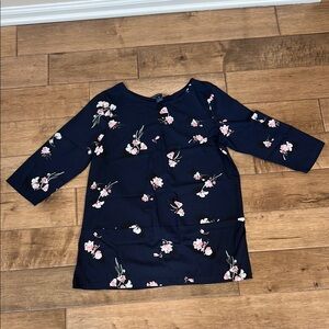Floral Navy Top with Pink and White Accents